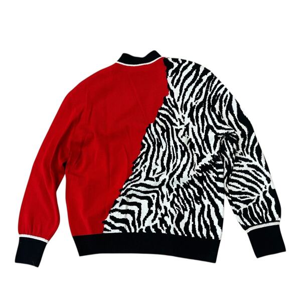 Vintage St. John Collection Red Zebra Print Sweater / Oversized Medium - - Picture 3 of 4